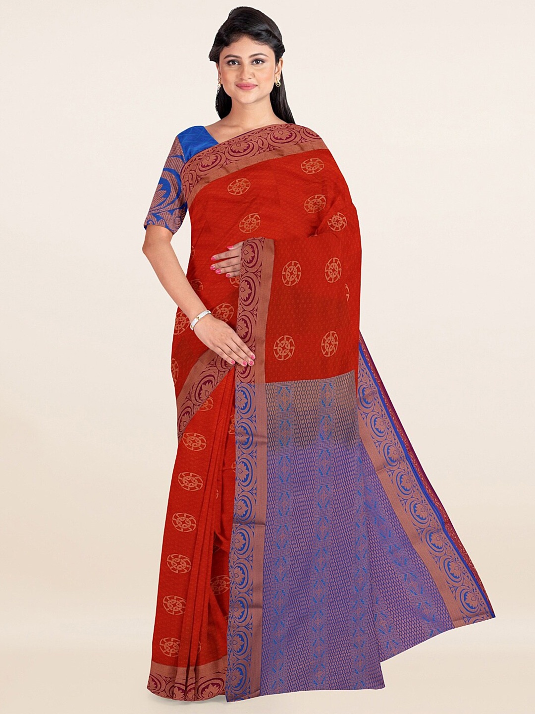 

Pothys Red & Blue Woven Design Art Silk Saree