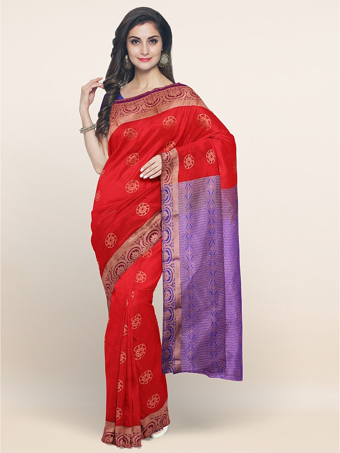 

Pothys Red & Copper-Toned Ethnic Motifs Zari Art Silk Saree