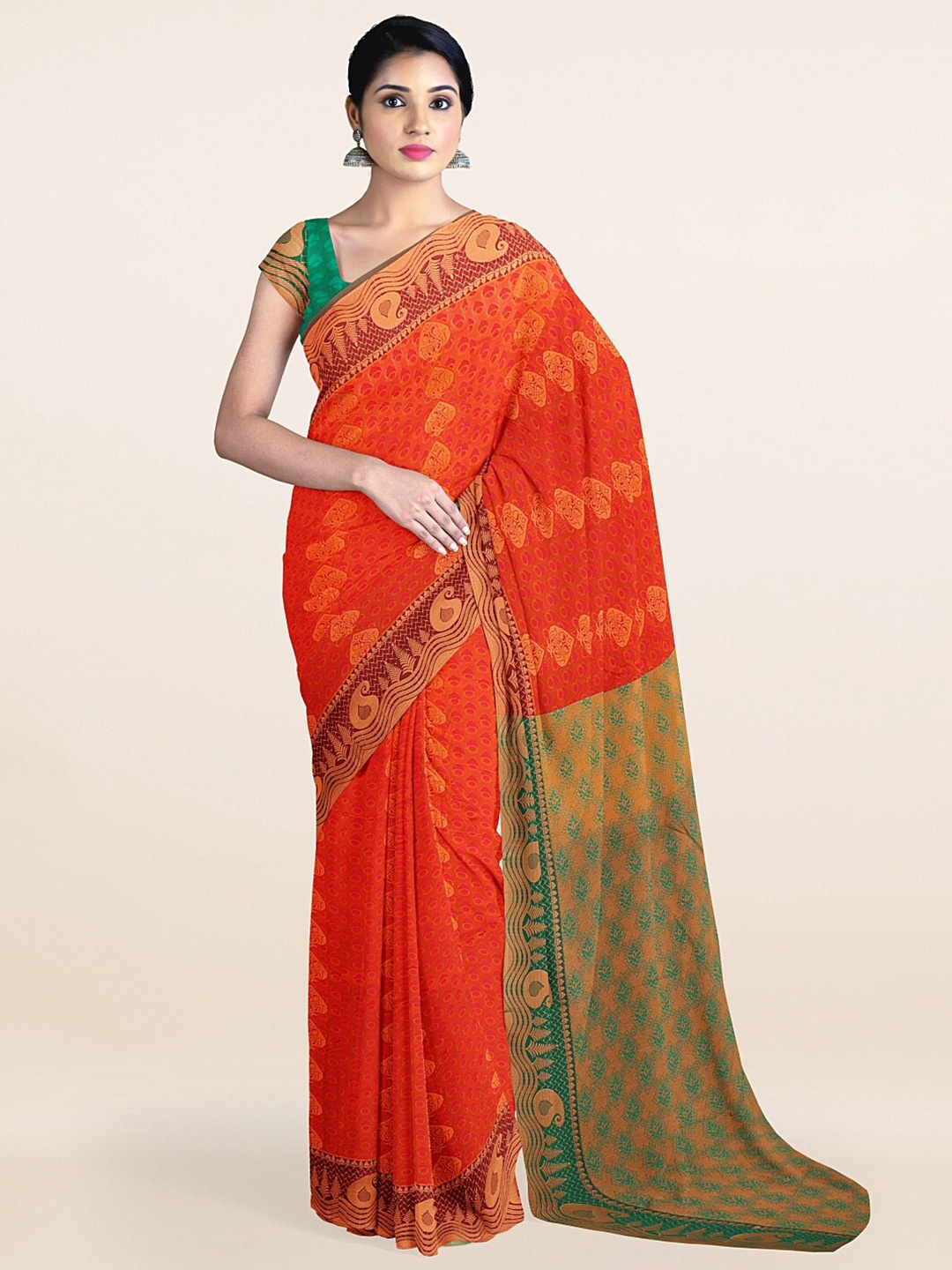 

Pothys Red & Green Woven Design Zari Art Silk Saree