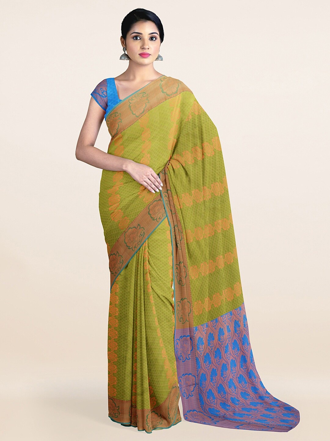 

Pothys Green & Blue Woven Design Art Silk Saree