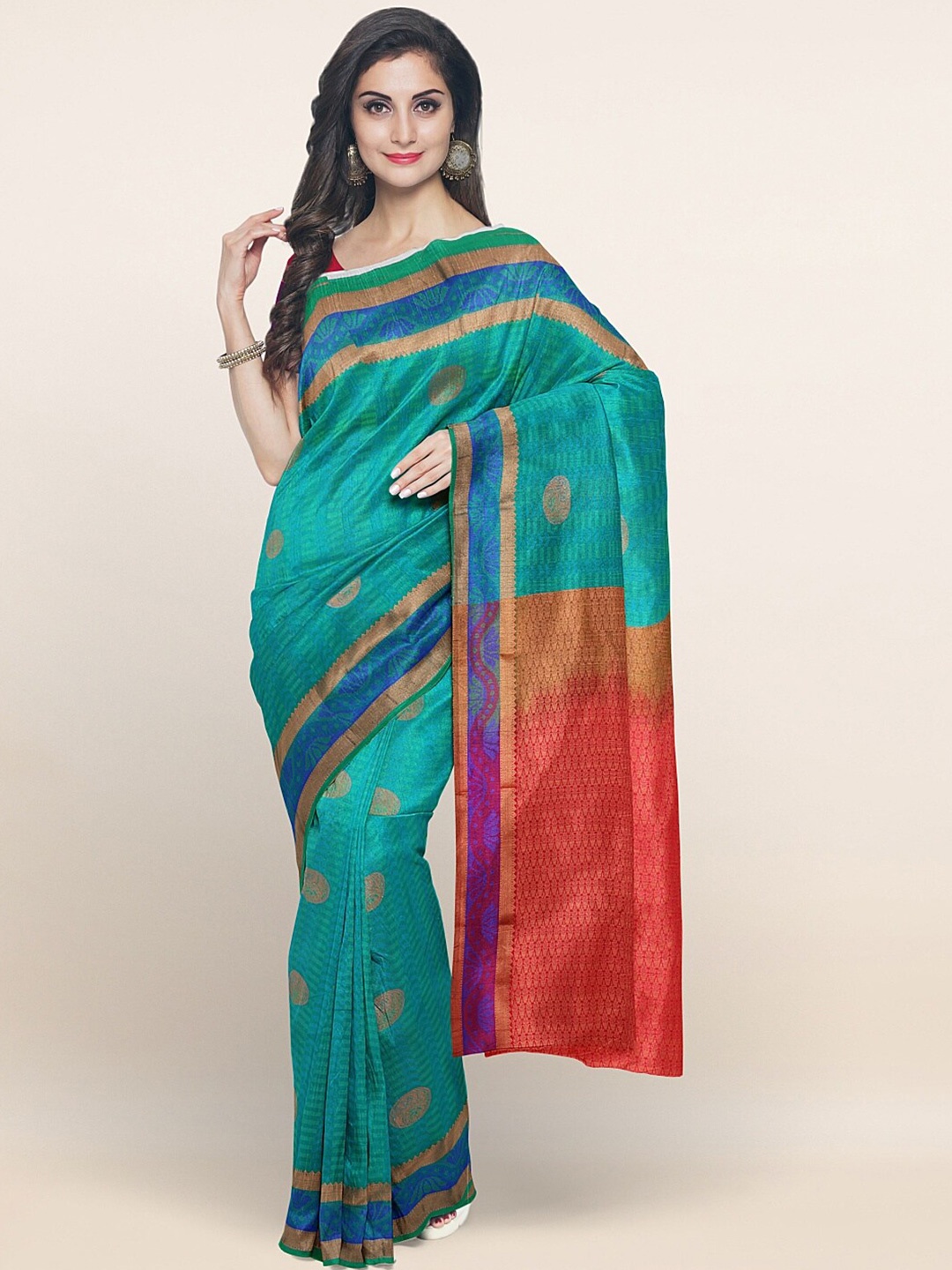 

Pothys Green & Red Woven Design Zari Art Silk Saree
