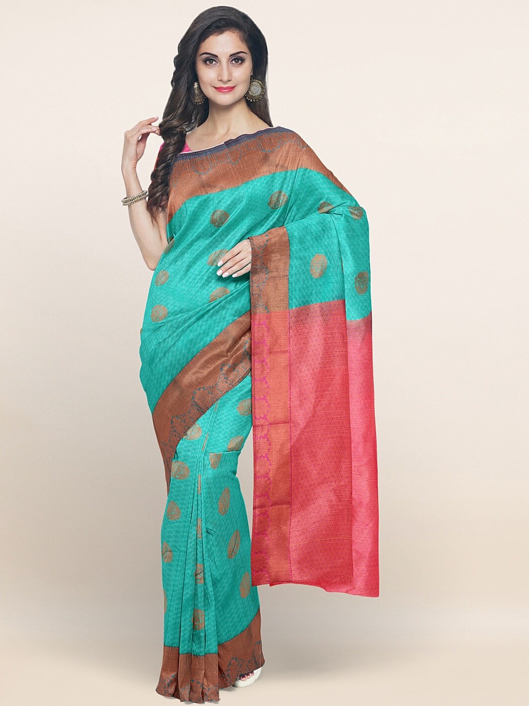 

Pothys Green & Magenta Floral Zari Art Silk Saree