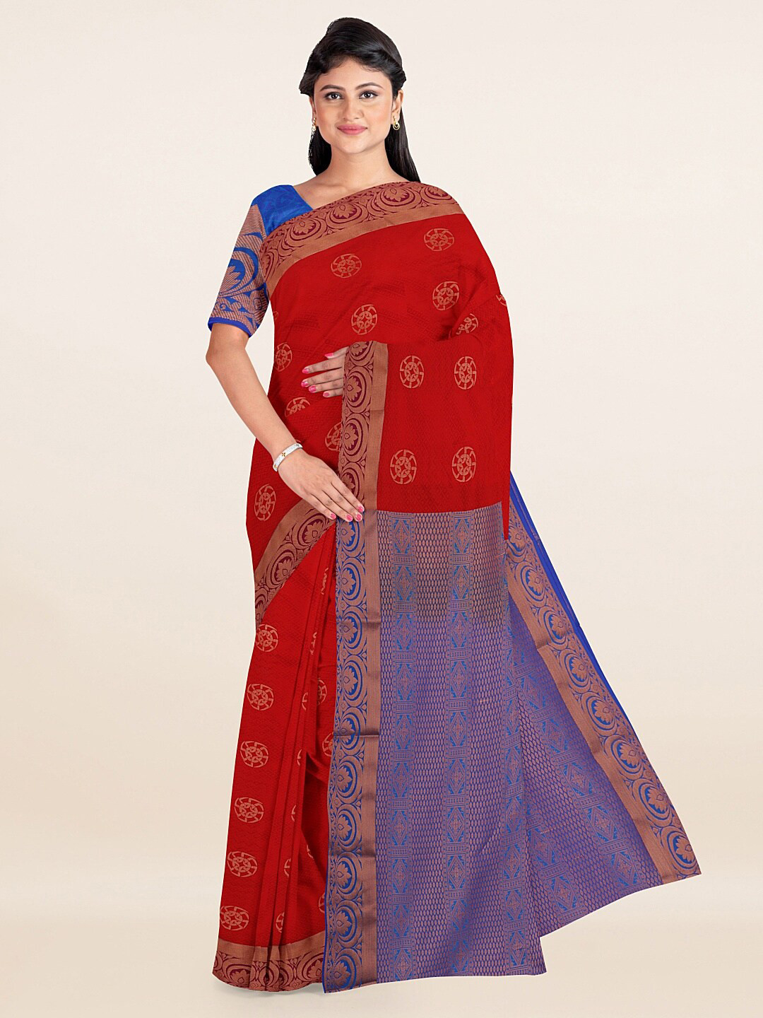 

Pothys Red & Copper Ethnic Motifs Art Silk Saree