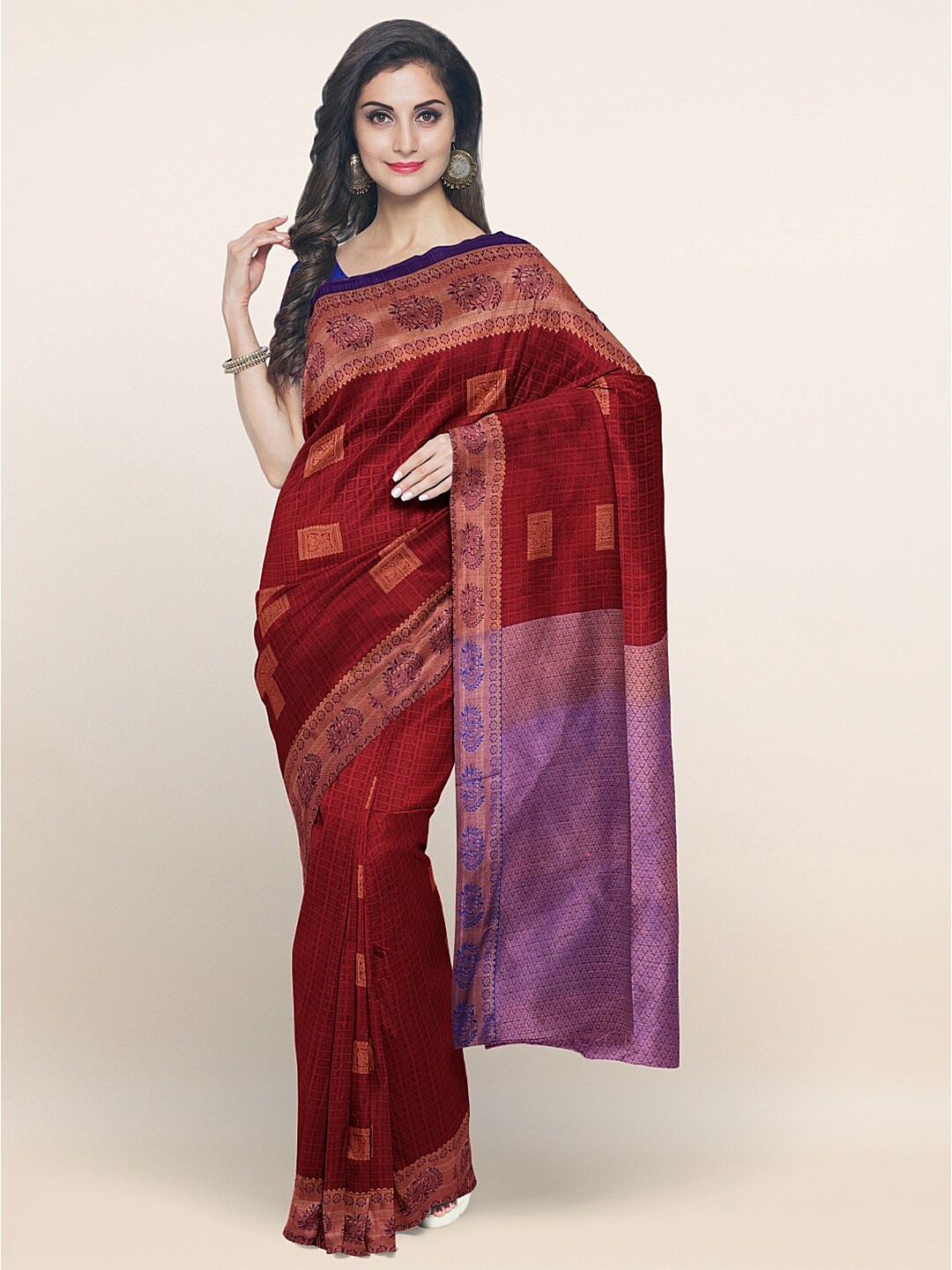 

Pothys Maroon & Copper-Toned Ethnic Motifs Zari Art Silk Saree