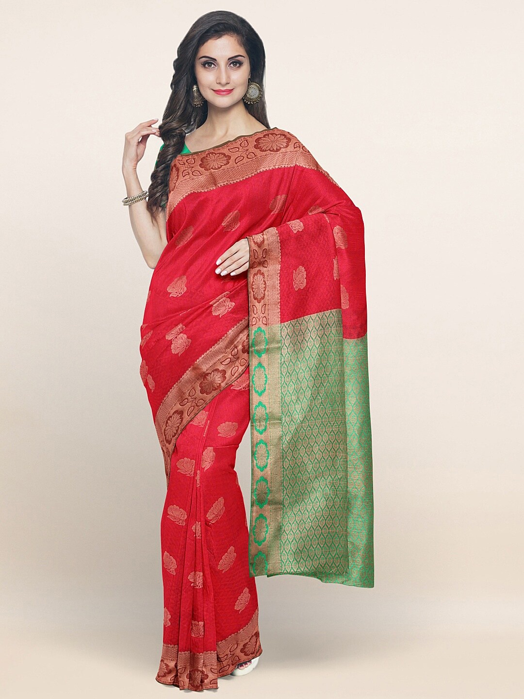 

Pothys Red & Golden Floral Zari Art Silk Saree
