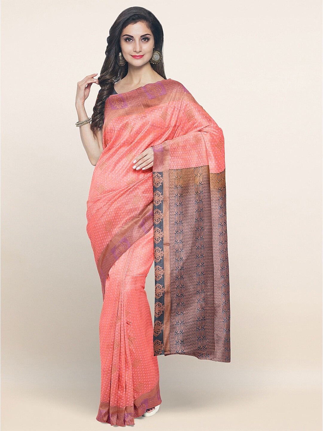 

Pothys Pink & Green Woven Design Art Silk Saree