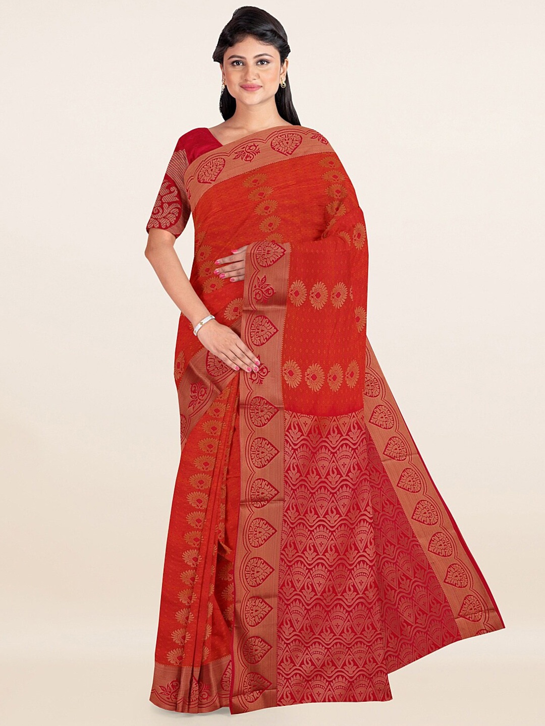 

Pothys Pink & Copper-Toned Ethnic Motifs Zari Art Silk Saree
