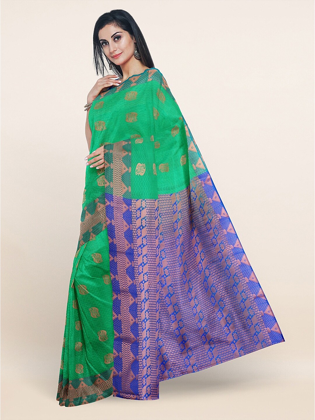 

Pothys Green & Blue Ethnic Motifs Art Silk Saree