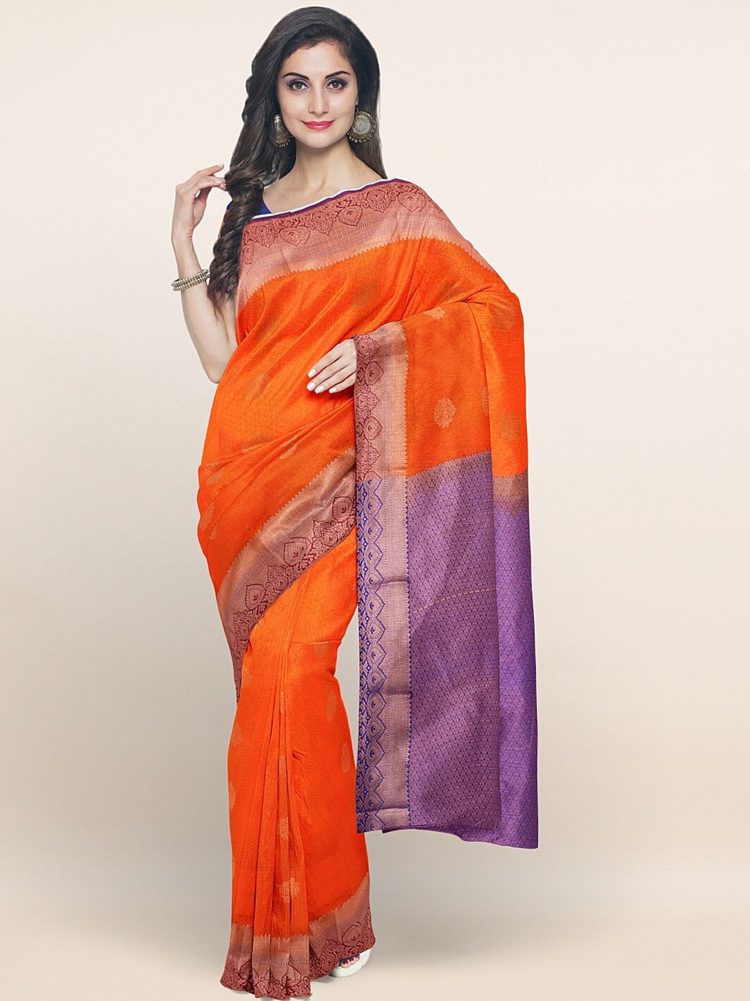 

Pothys Orange & Copper-Toned Ethnic Motifs Art Silk Saree