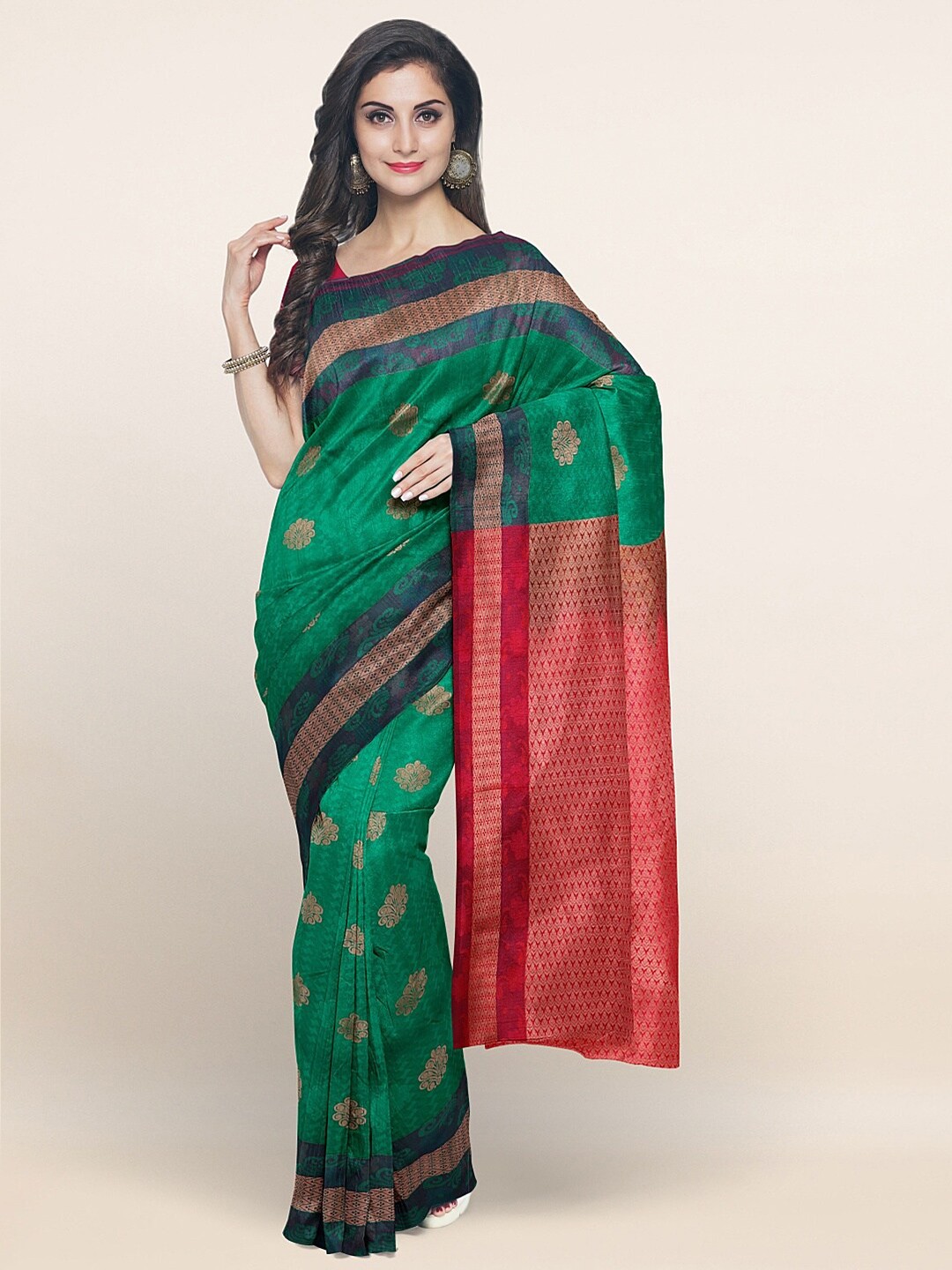 

Pothys Green & Red Ethnic Motifs Zari Art Silk Saree