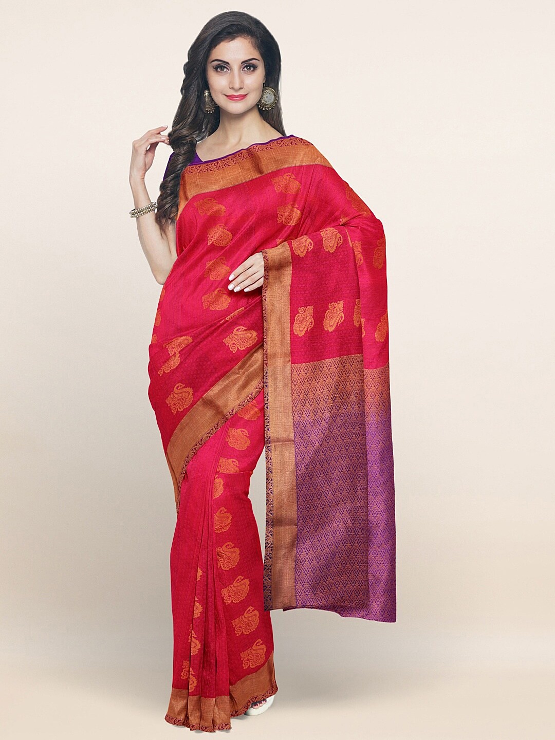 

Pothys Pink & Copper-Toned Ethnic Motifs Zari Art Silk Saree
