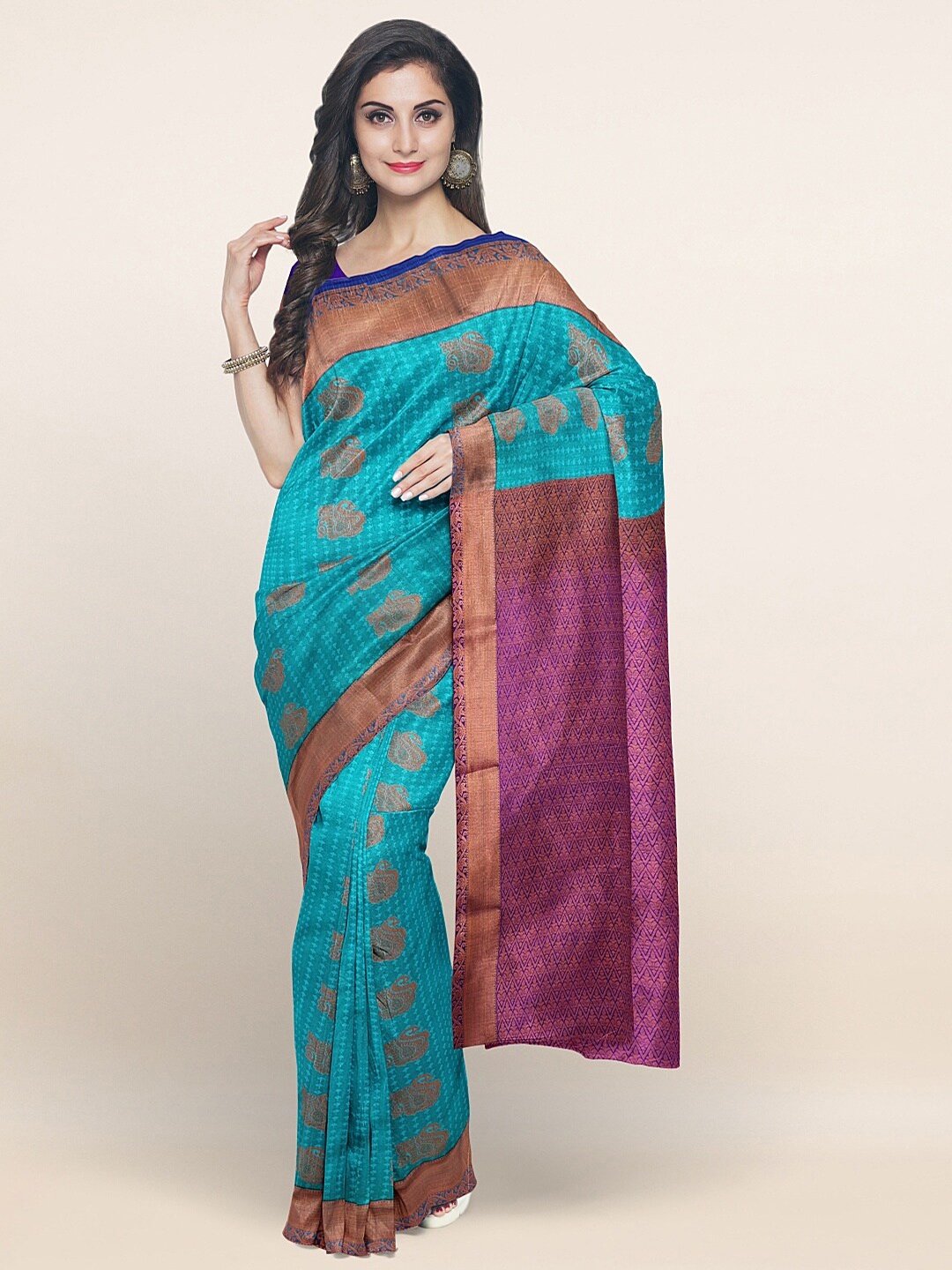 

Pothys Blue & Magenta Woven Design Art Silk Saree