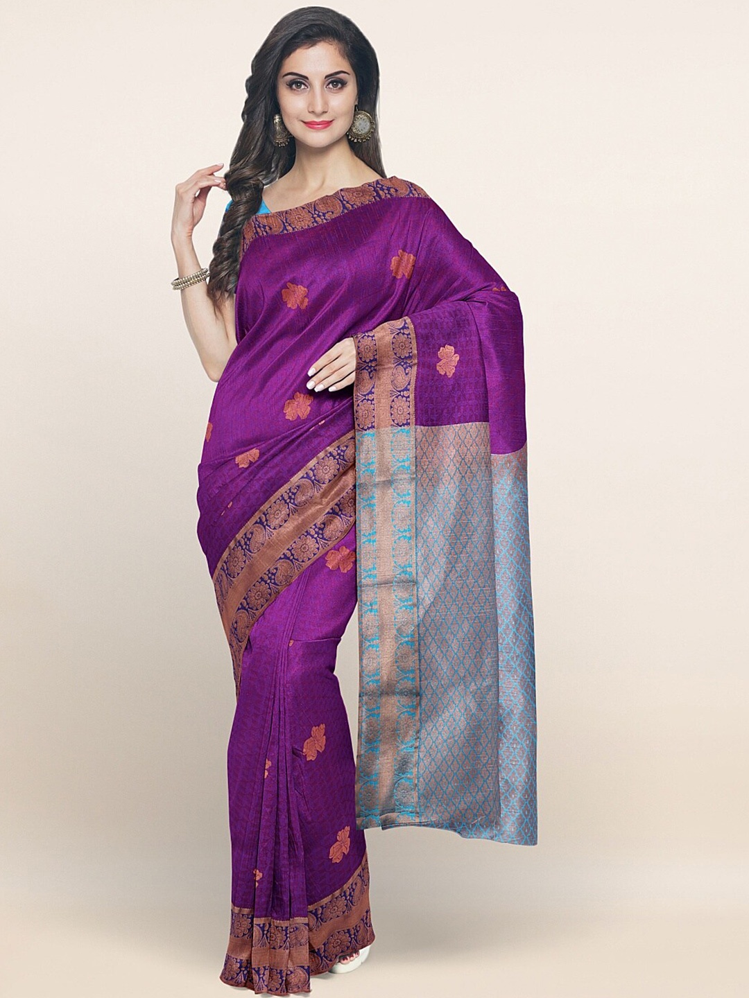 

Pothys Violet & Blue Woven Design Art Silk Saree