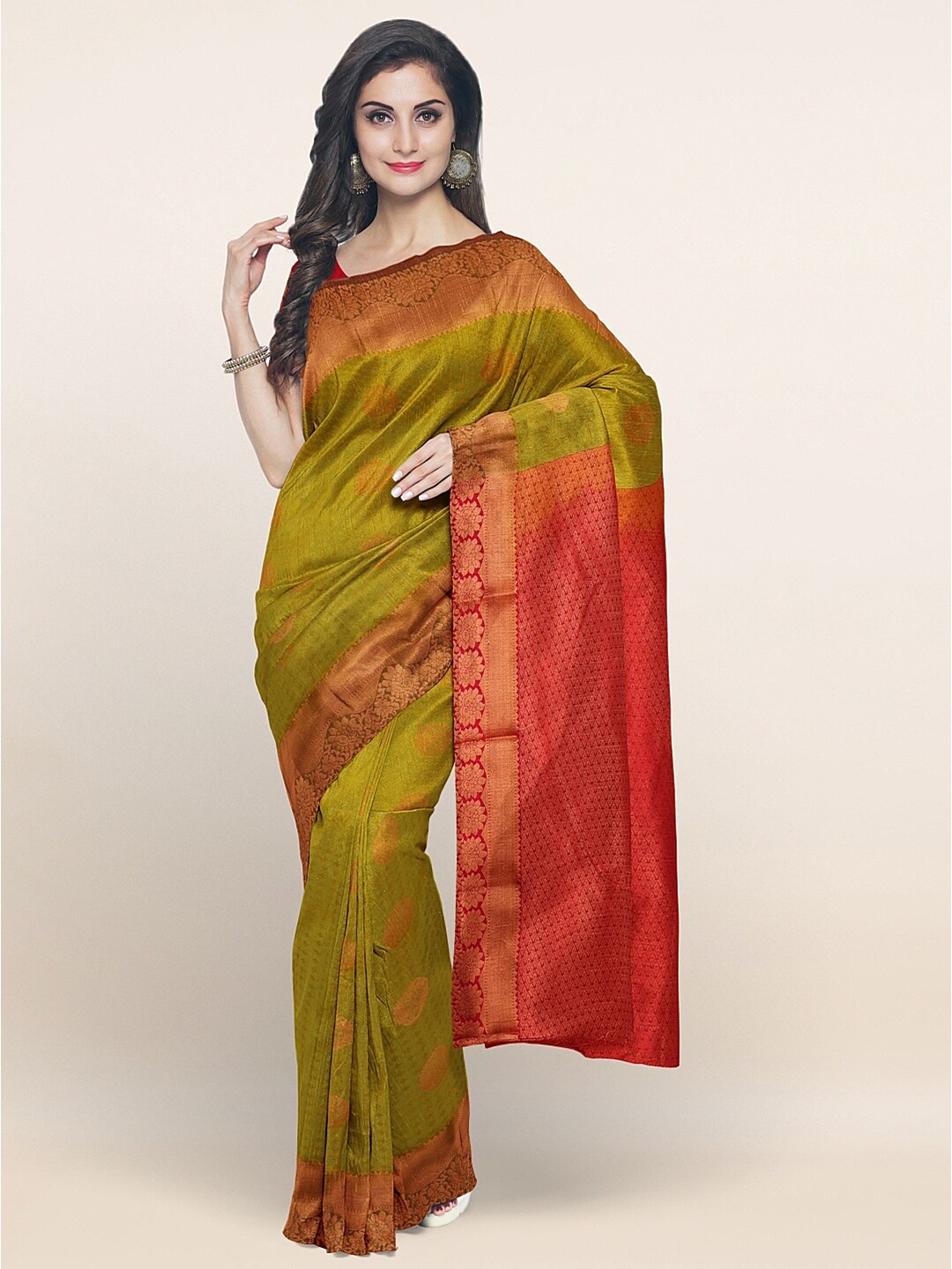 

Pothys Green & Red Woven Design Art Silk Saree