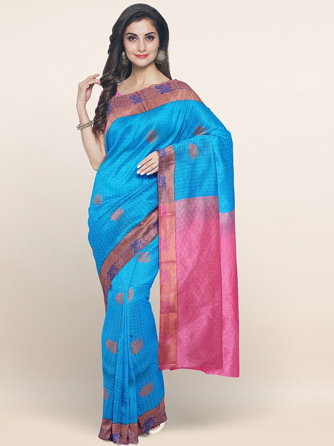 

Pothys Blue & Copper Ethnic Motifs Art Silk Saree