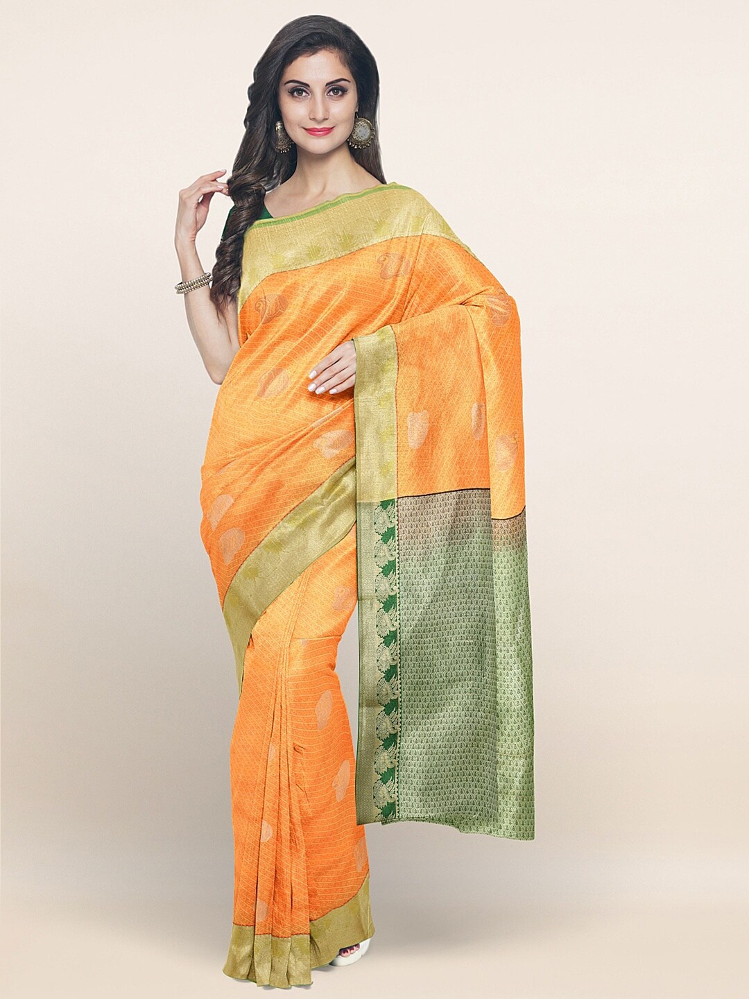 

Pothys Orange & Copper-Toned Ethnic Motifs Art Silk Saree
