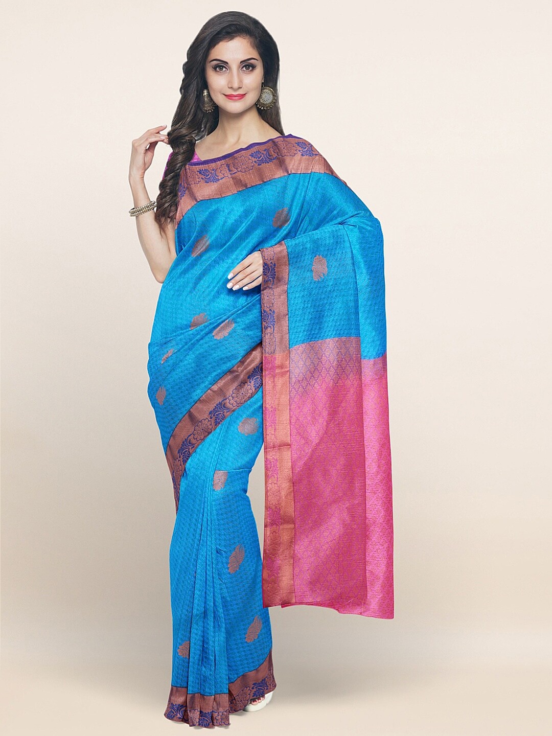 

Pothys Blue & Copper-Toned Ethnic Motifs Art Silk Saree