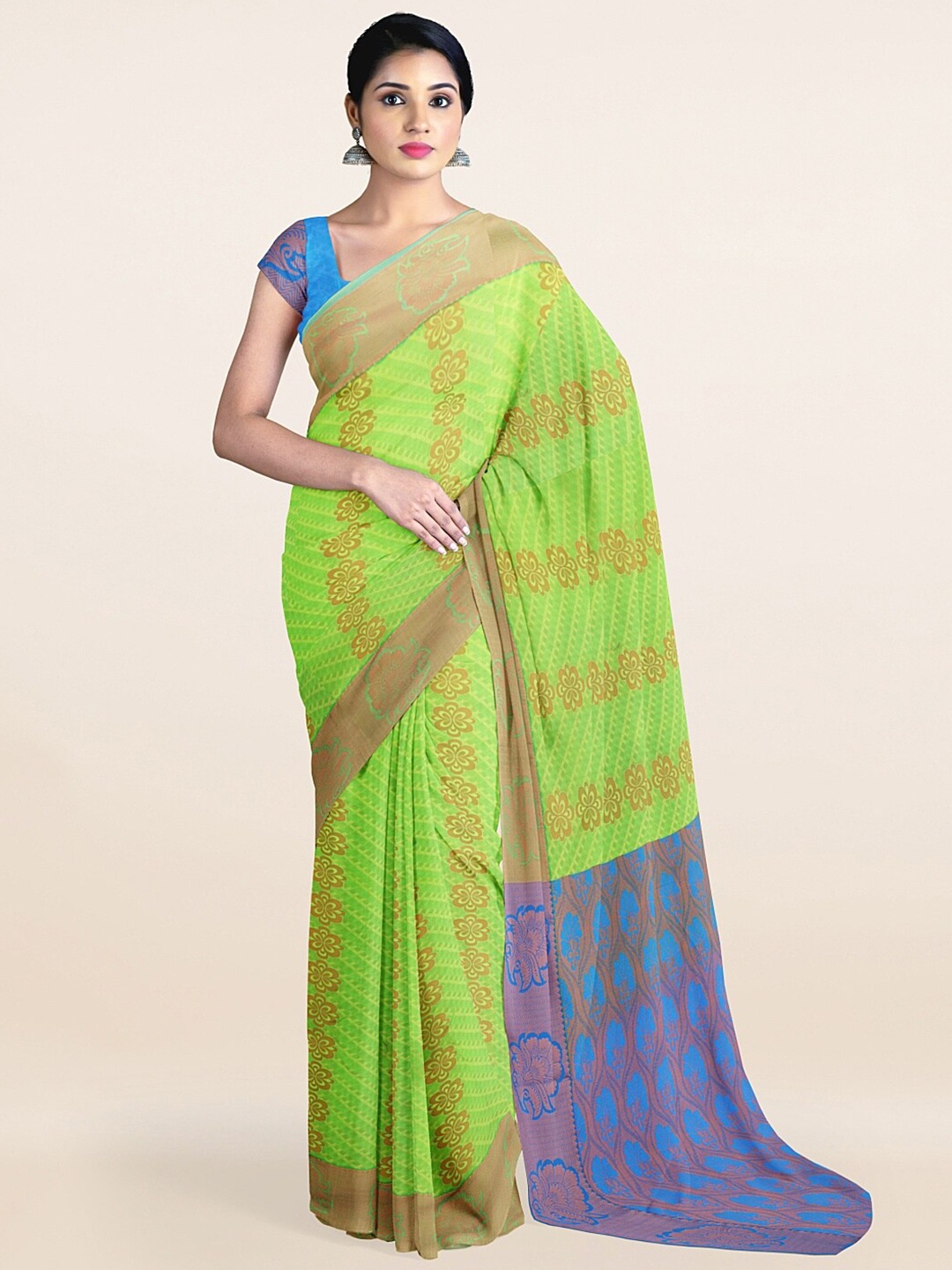

Pothys Green & Blue Ethnic Motifs Zari Art Silk Saree