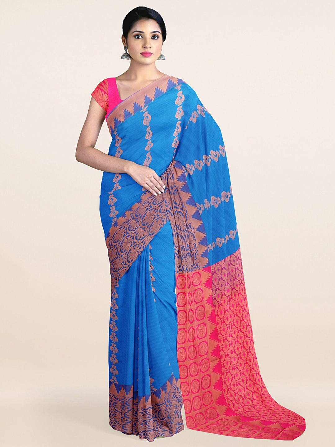 

Pothys Blue & Copper Ethnic Motifs Zari Art Silk Saree