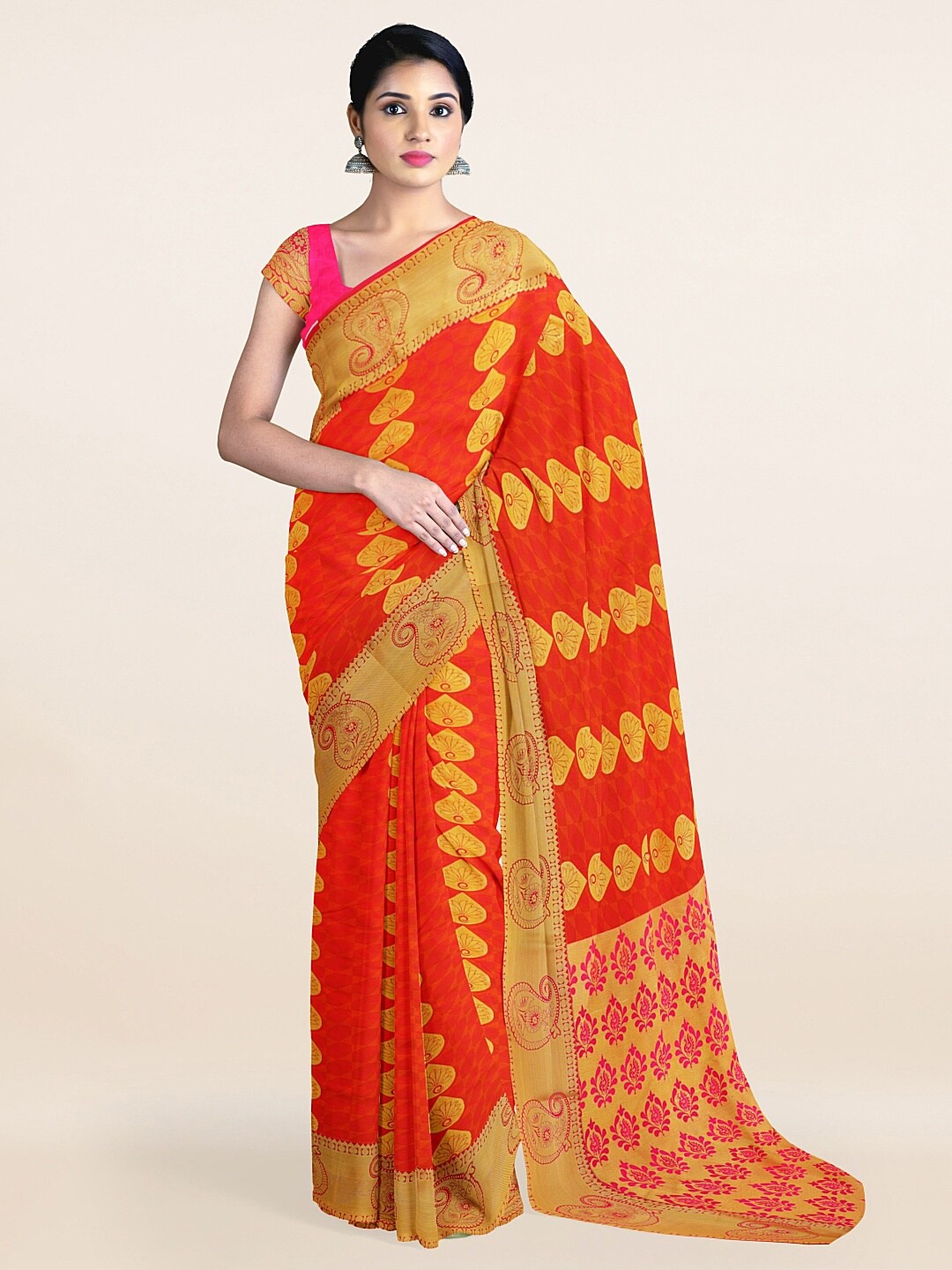 

Pothys Red & Yellow Woven Design Art Silk Saree