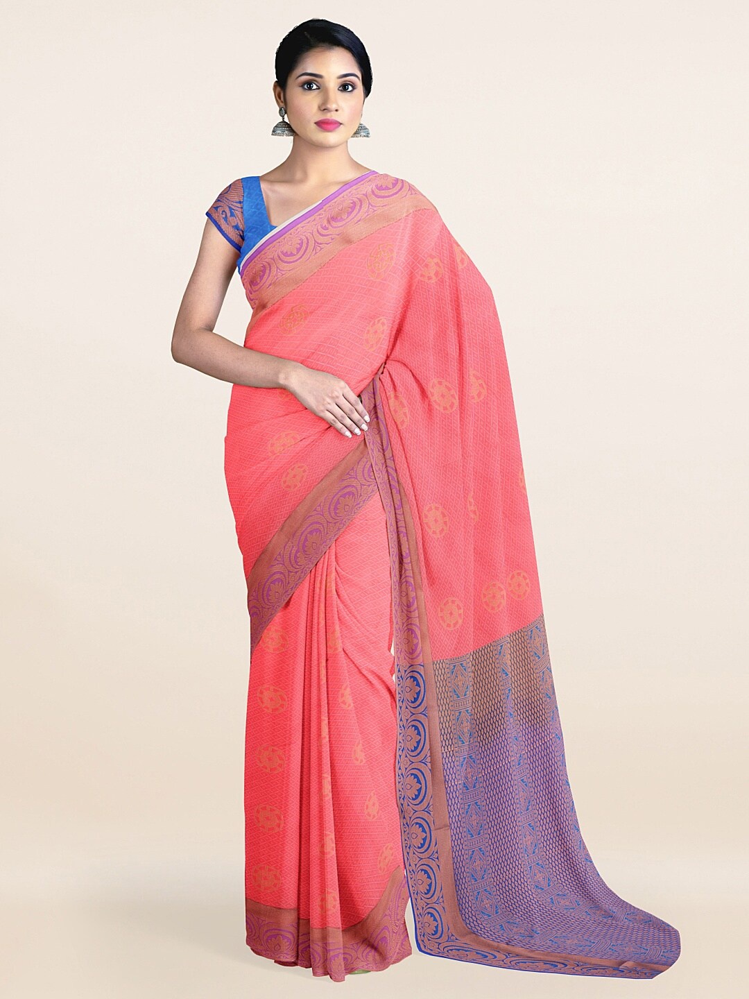 

Pothys Pink & Purple Ethnic Motifs Art Silk Saree