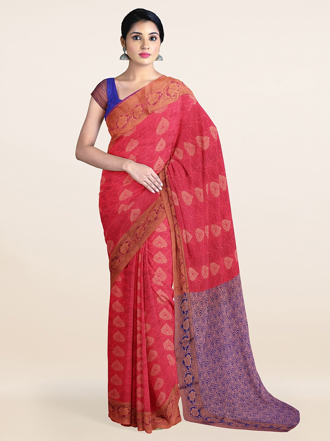

Pothys Pink & Blue Woven Design Zari Art Silk Saree