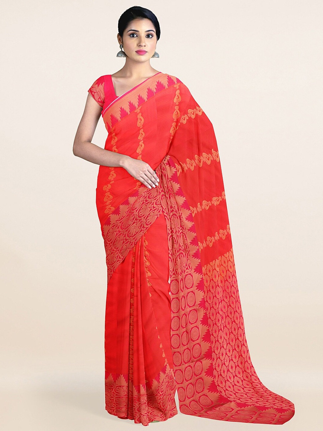 

Pothys Pink & Copper Woven Design Art Silk Saree