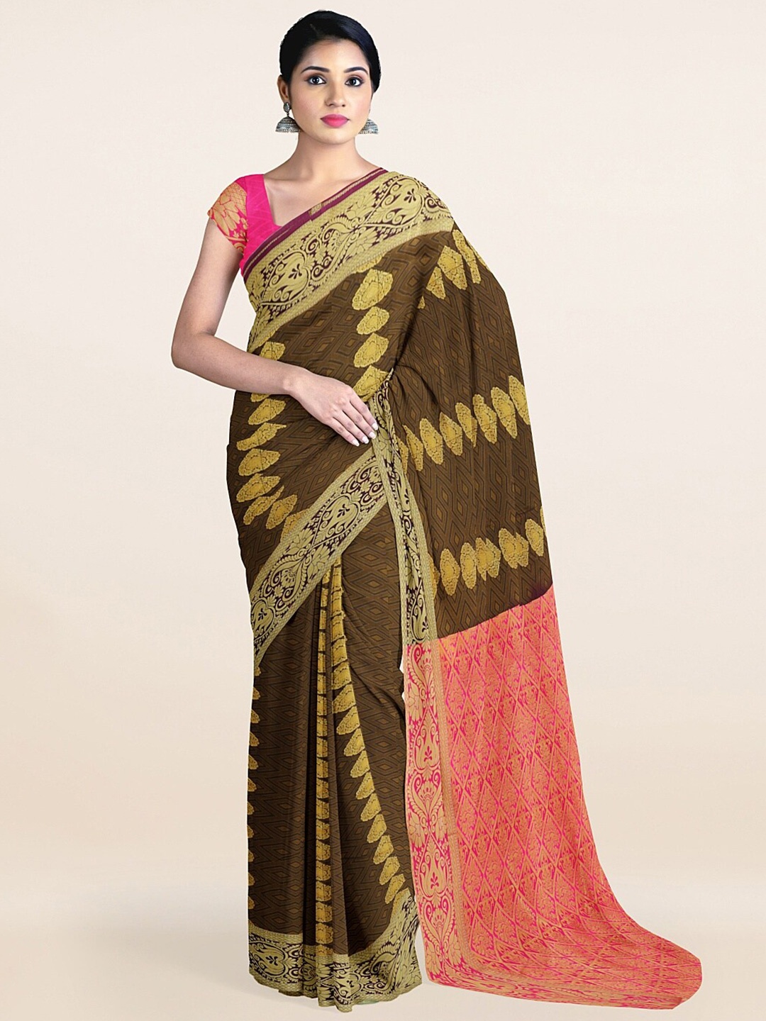 

Pothys Brown & Copper-Toned Ethnic Motifs Zari Art Silk Saree