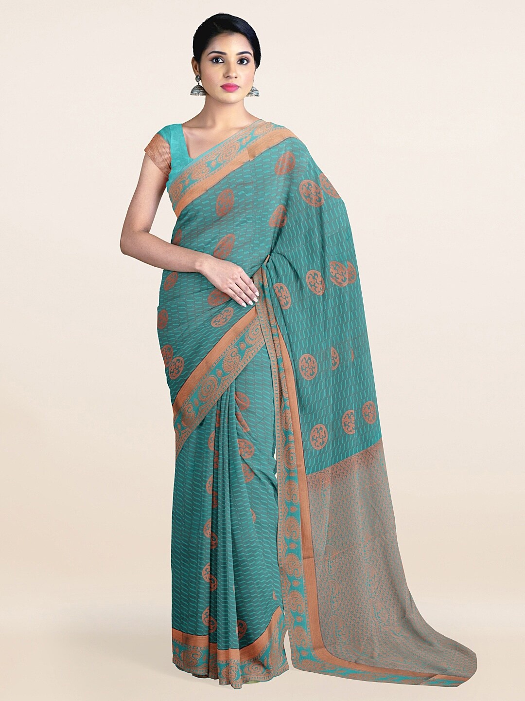 

Pothys Blue & Copper Ethnic Motifs Zari Art Silk Saree