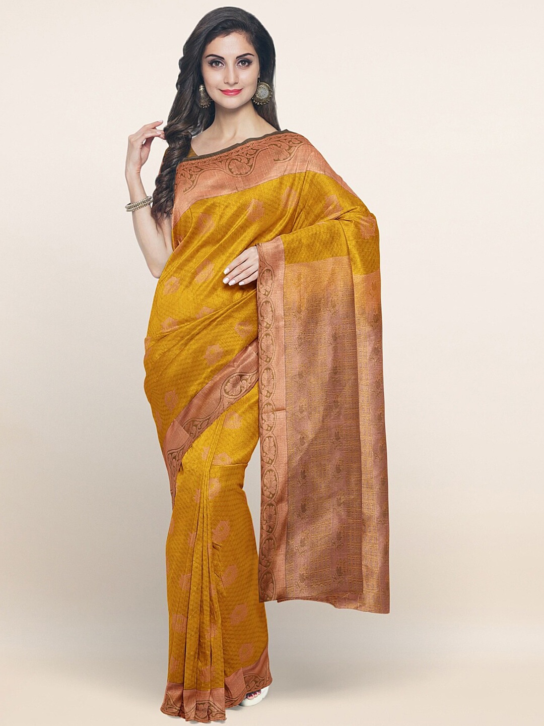 

Pothys Mustard & Copper-Toned Woven Design Art Silk Saree