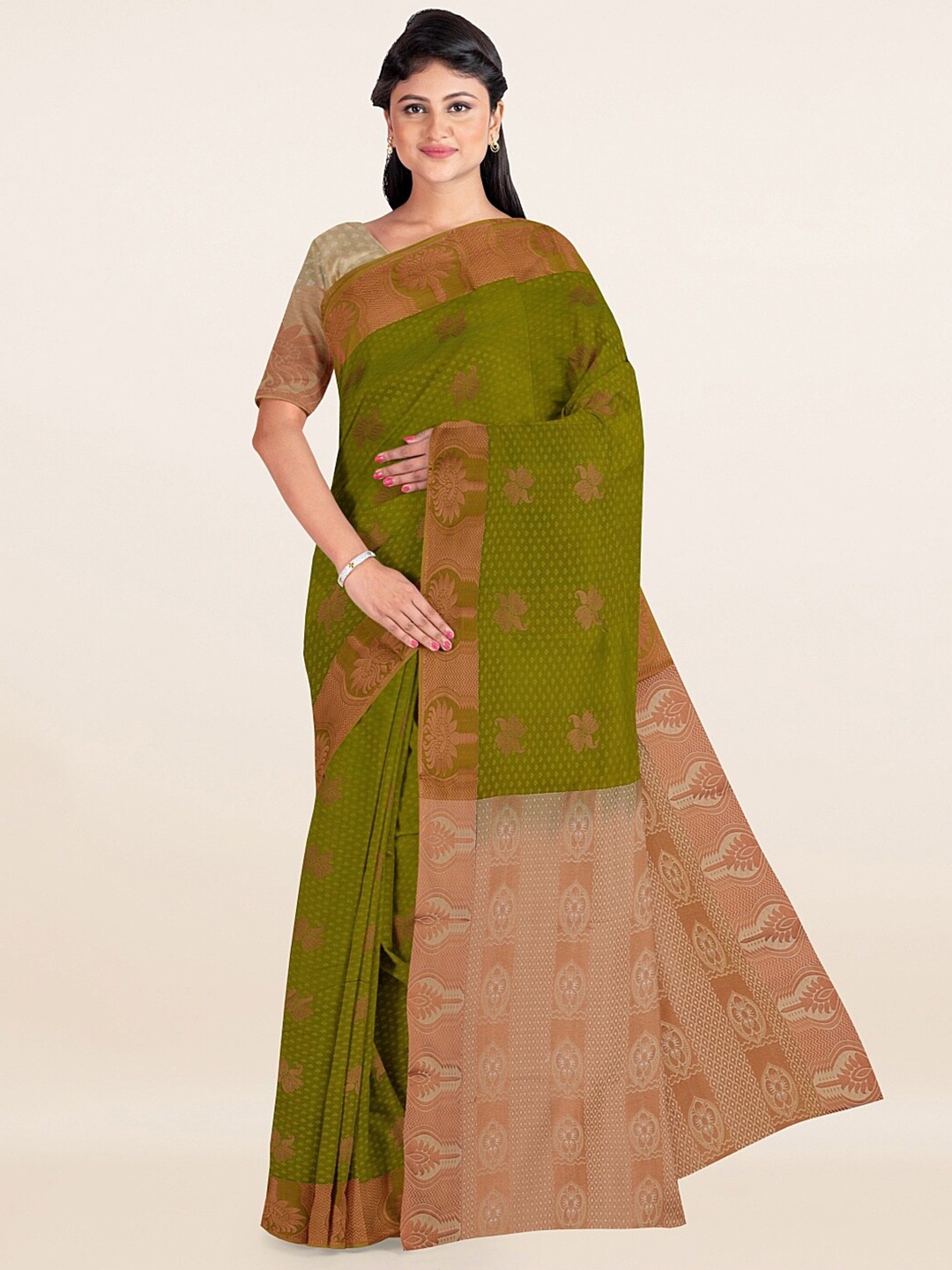 

Pothys Green & Beige Ethnic Motifs Art Silk Saree