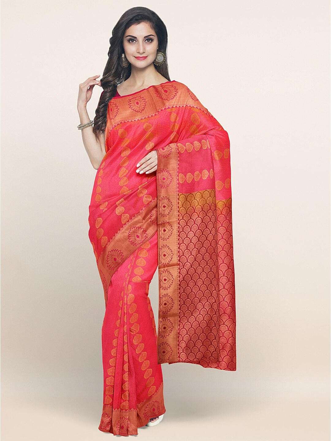 

Pothys Pink & Copper-Toned Ethnic Motifs Zari Art Silk Saree