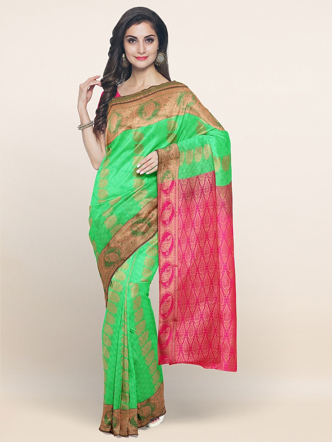 

Pothys Green & Copper Ethnic Motifs Art Silk Saree