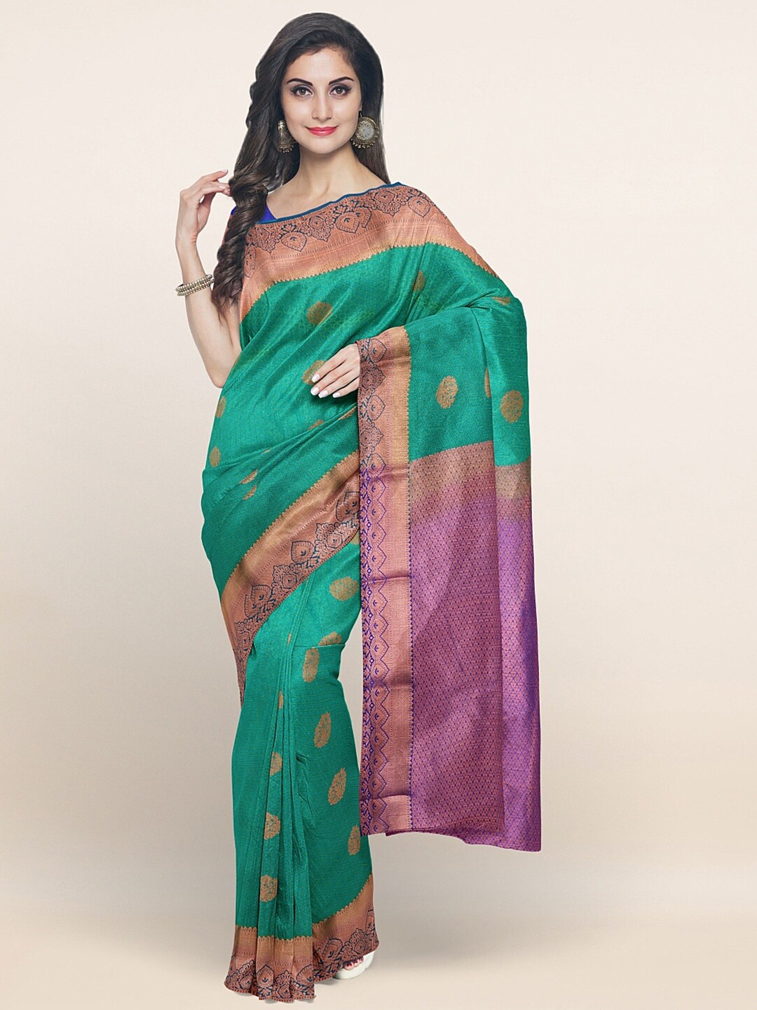 

Pothys Green & Copper-Toned Ethnic Motifs Art Silk Saree