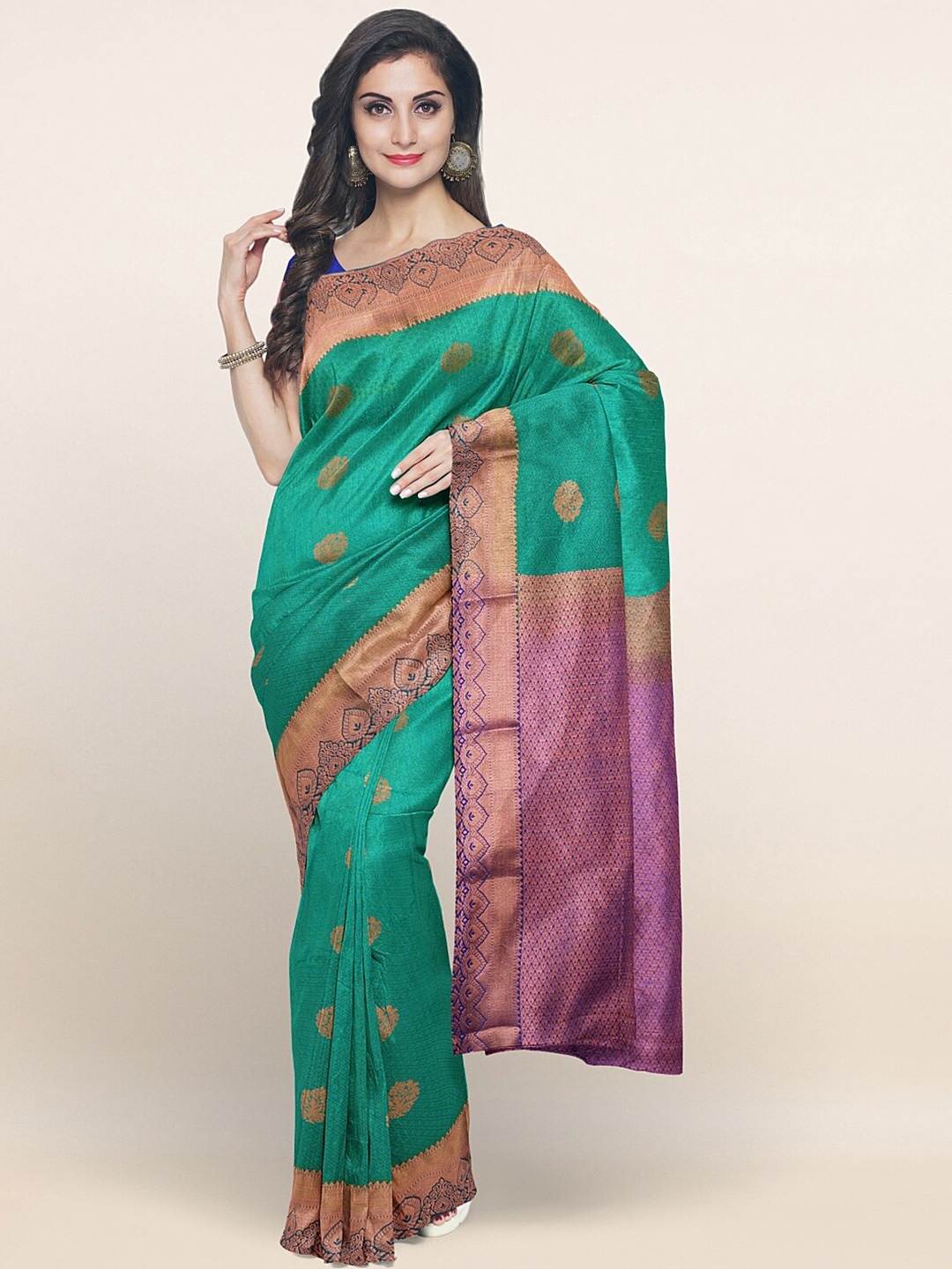 

Pothys Green & Violet Woven Design Art Silk Saree