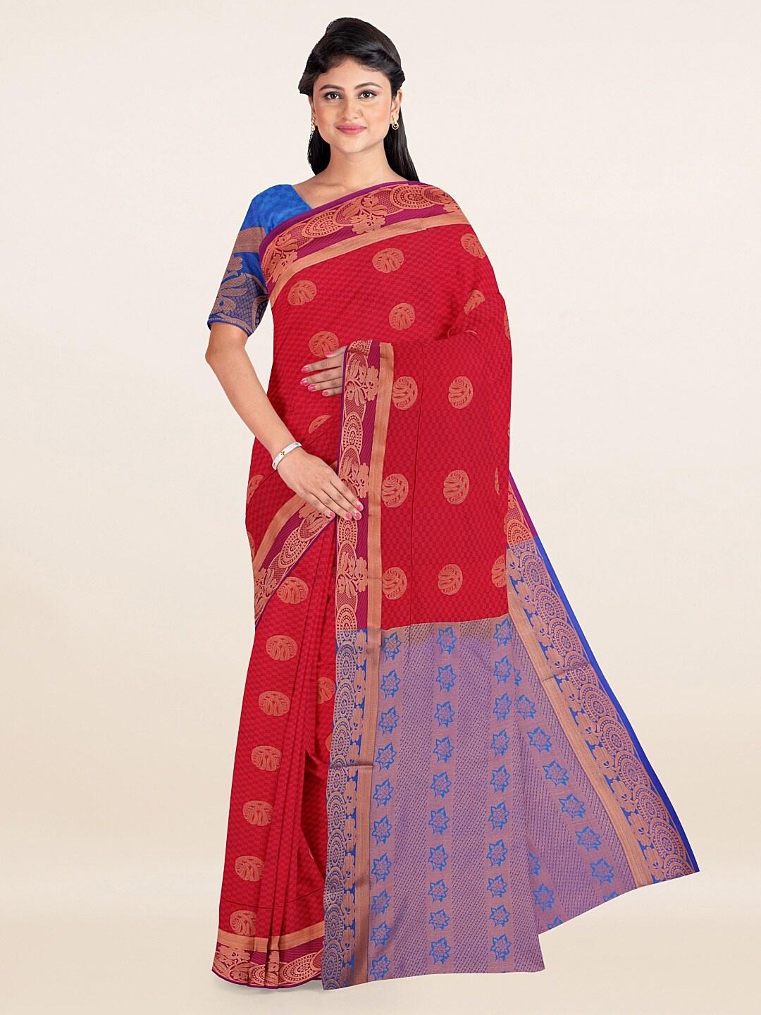 

Pothys Red & Gold-Toned Woven Design Zari Art Silk Saree