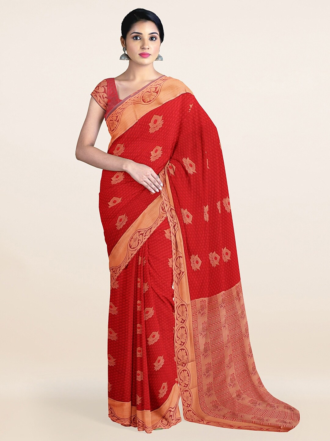 

Pothys Maroon & Golden Ethnic Motifs Zari Art Silk Saree