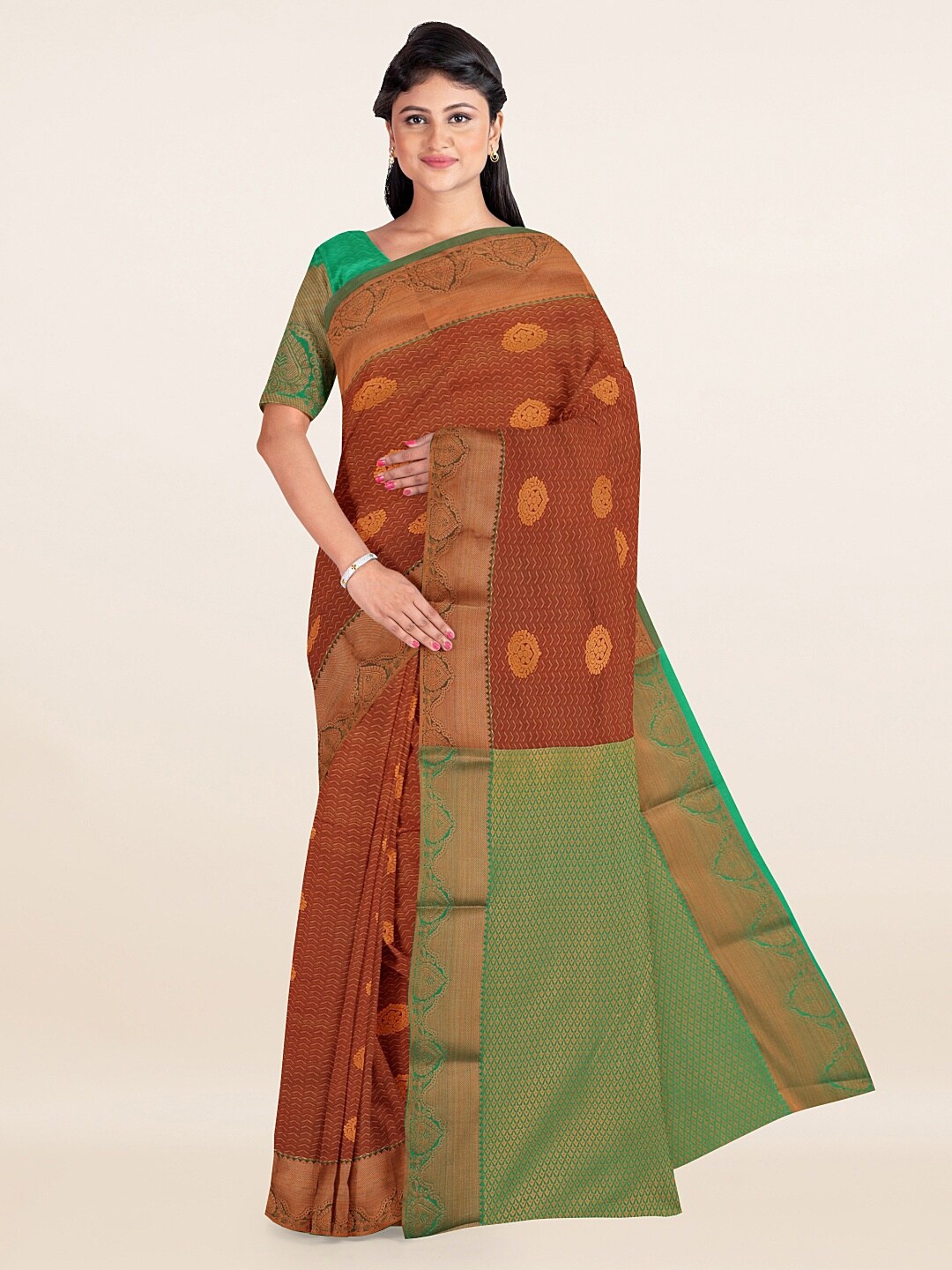 

Pothys Rust & Copper-Toned Ethnic Motifs Art Silk Saree