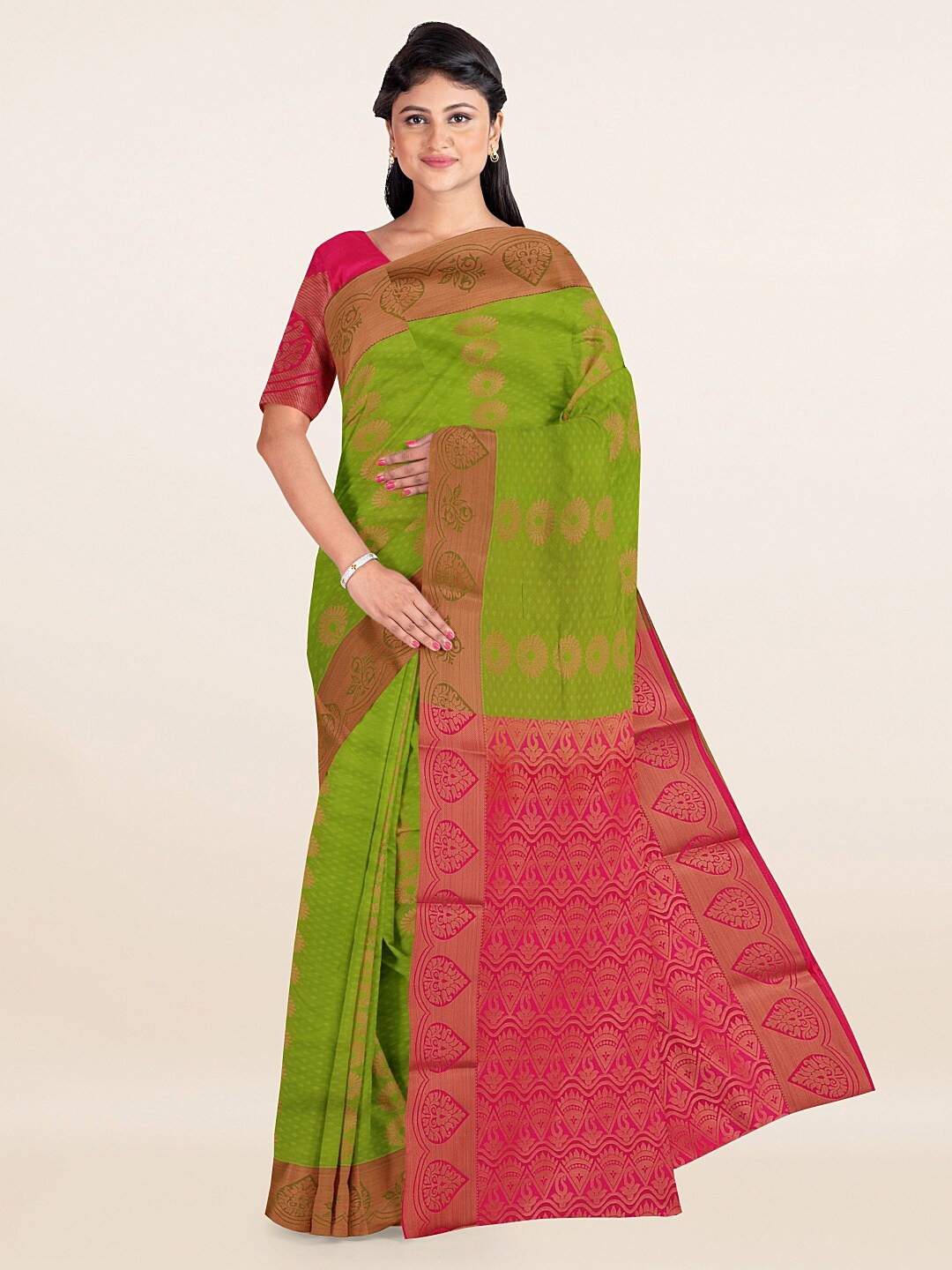 

Pothys Green & Copper-Toned Ethnic Motifs Art Silk Saree