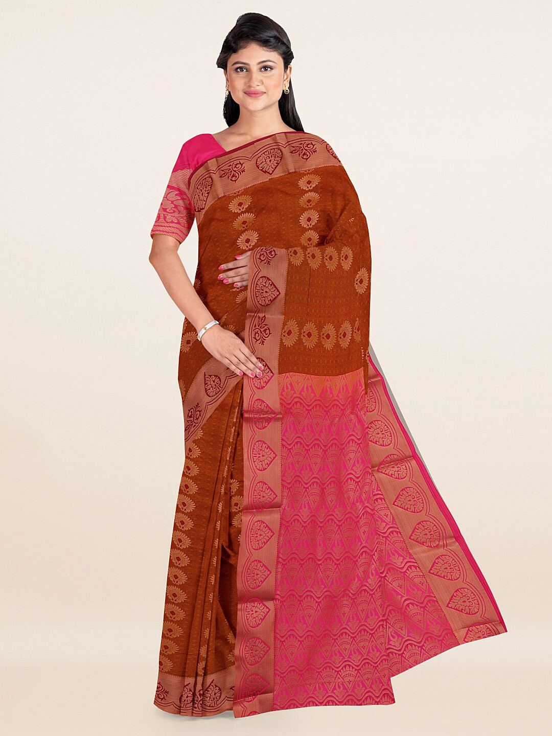 

Pothys Rust & Magenta Floral Art Silk Saree