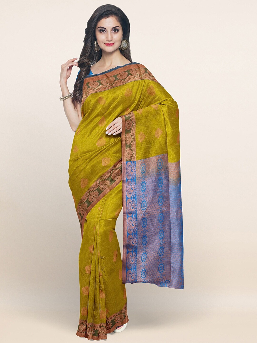 

Pothys Green & Blue Ethnic Motifs Zari Art Silk Saree