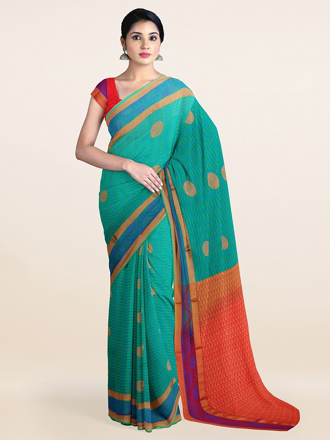 

Pothys Green & Orange Woven Design Zari Art Silk Saree