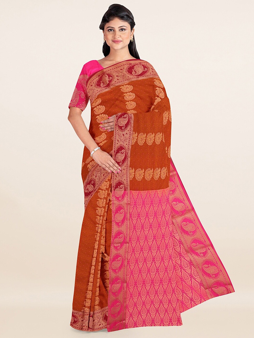 

Pothys Rust & Golden Ethnic Motifs Art Silk Saree