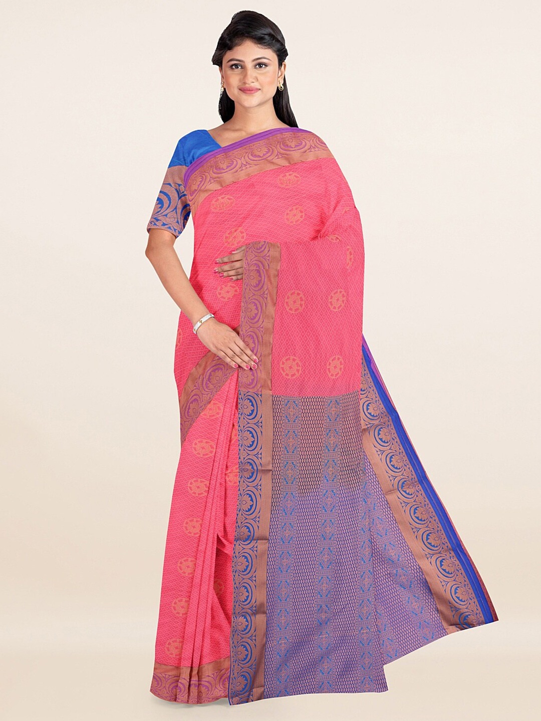 

Pothys Pink & Gold-Toned Woven Design Zari Art Silk Saree