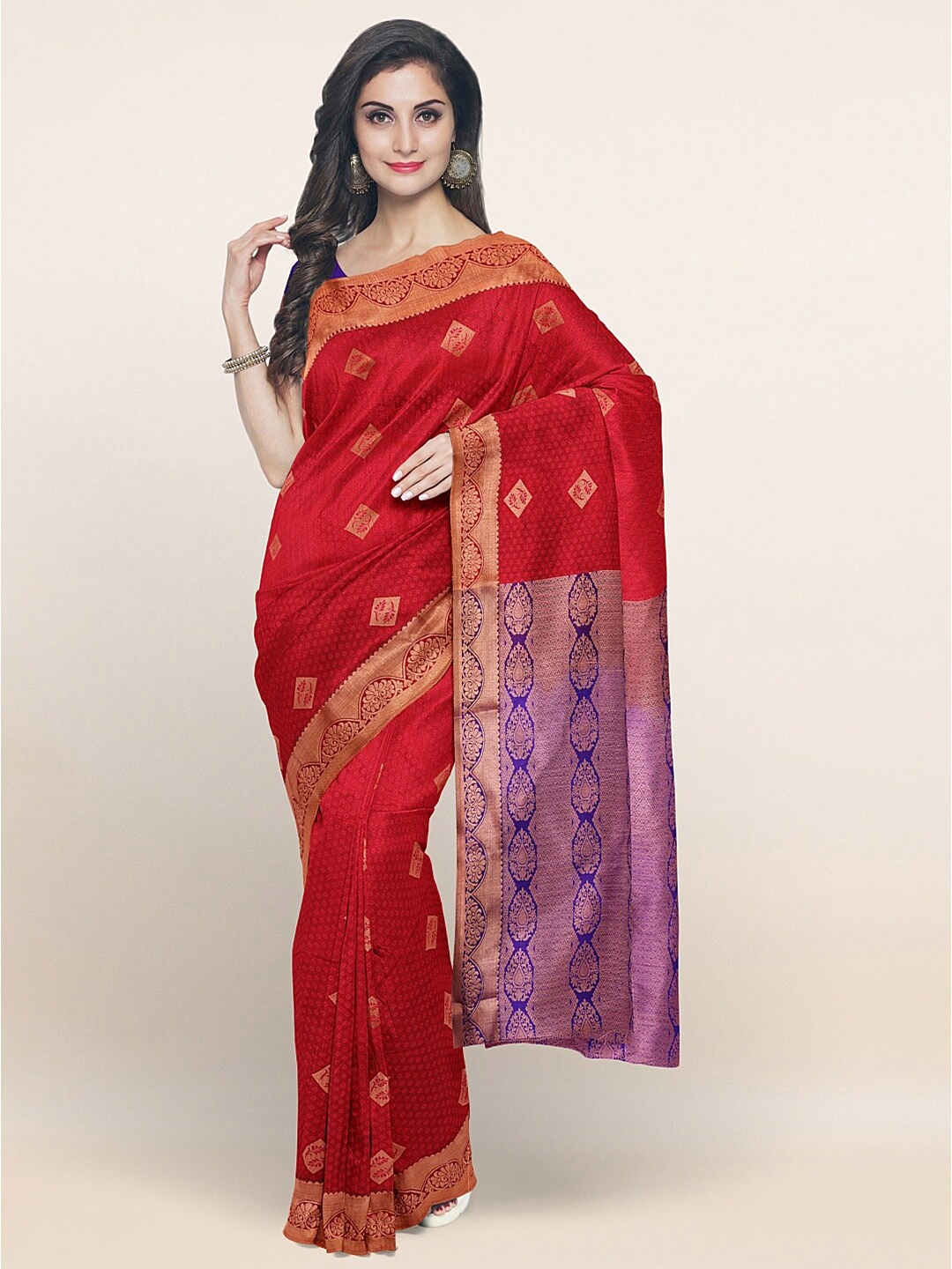 

Pothys Maroon & Blue Floral Zari Art Silk Saree