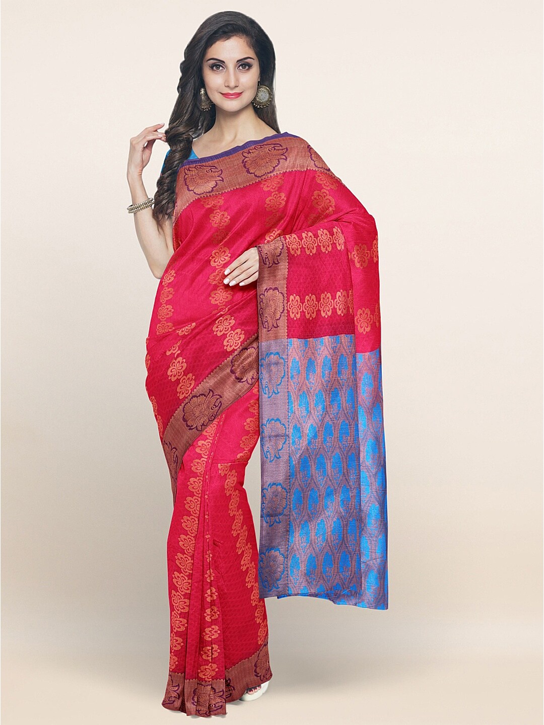 

Pothys Pink & Blue Woven Design Zari Art Silk Saree