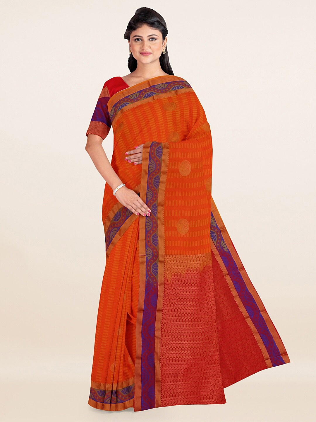 

Pothys Orange & Blue Woven Design Zari Art Silk Saree