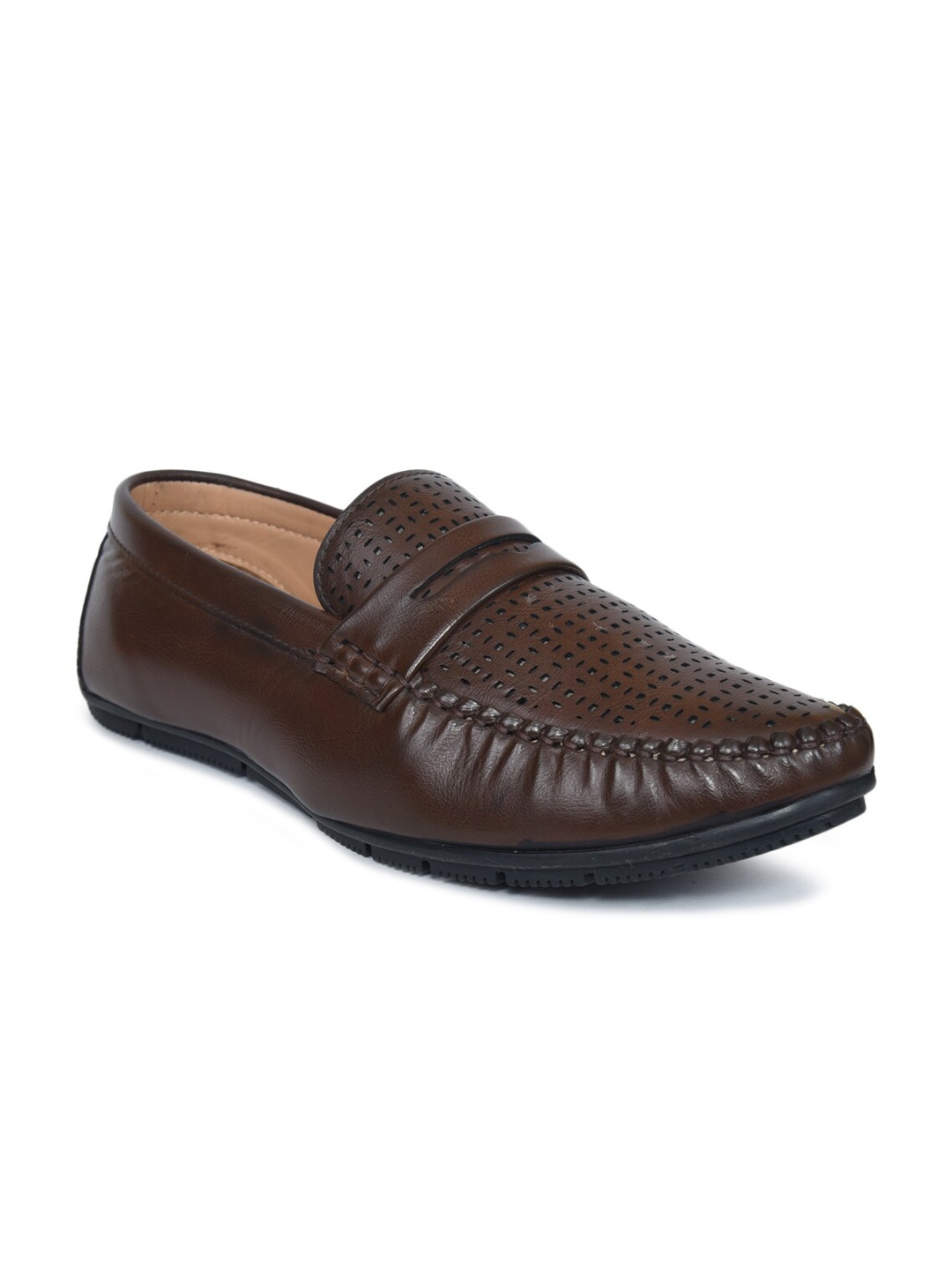

Ajanta Men Brown Textured Formal Slip-Ons