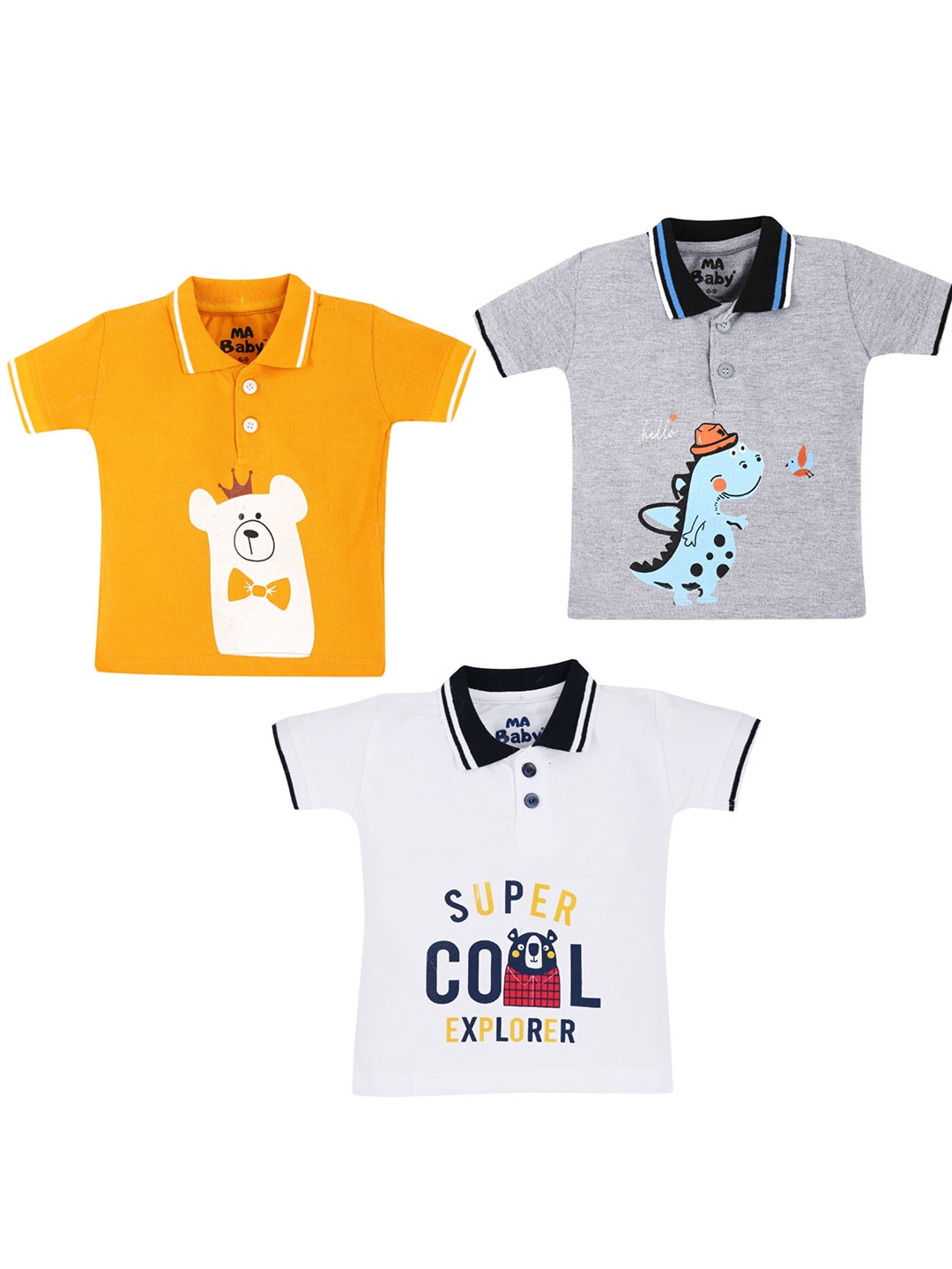 

MA Baby Kids Set of 3 Multicoloured Printed Polo Collar T-shirt, Multi