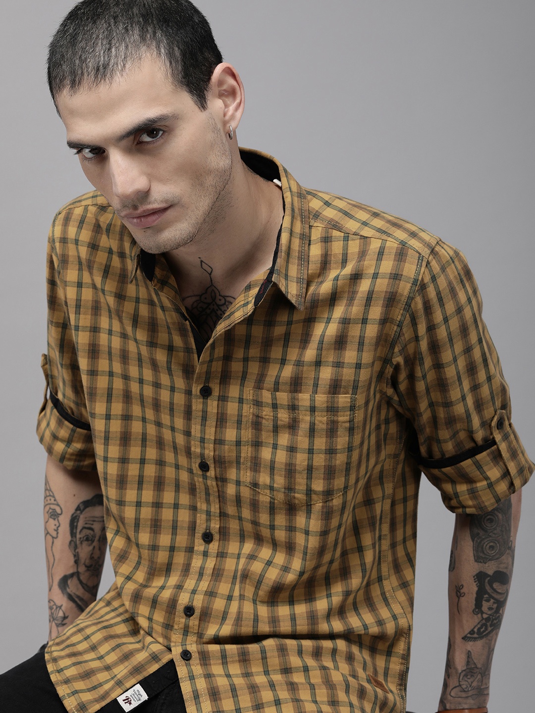 Roadster Men Camel Brown Checked Casual Shirt
